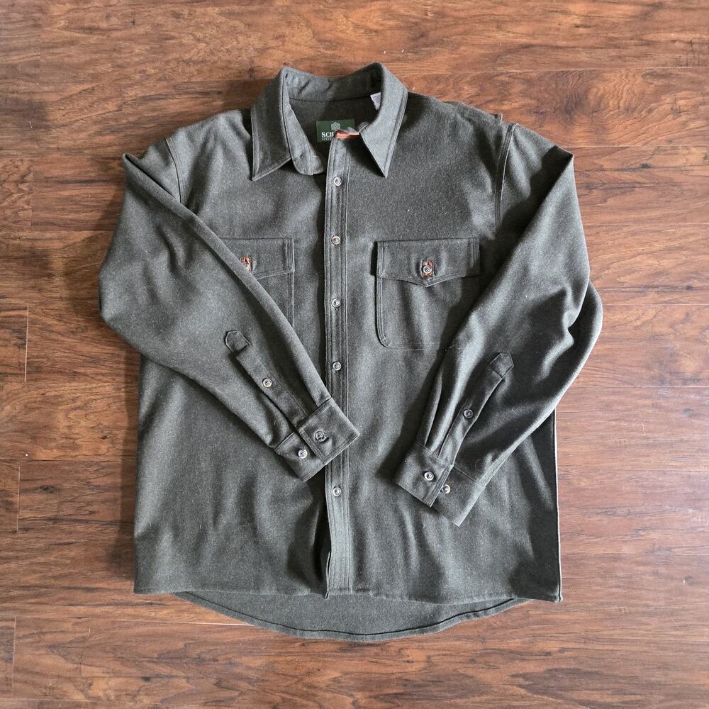 Schnee's Men's L Green Flannel Wool/Polyamide Button-Up Shirt Jacket Pockets